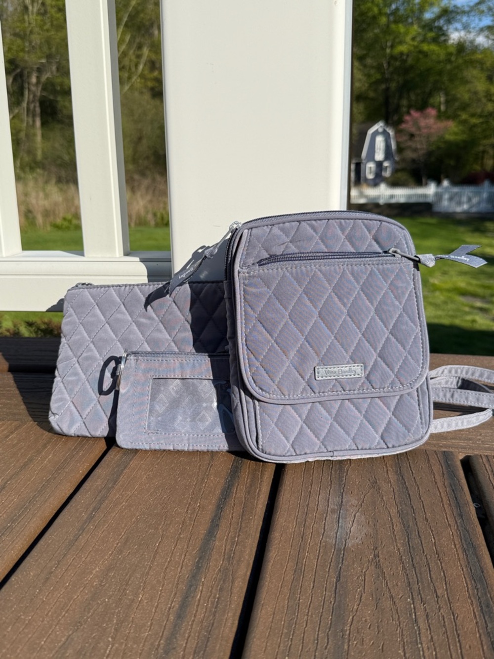 Vera Bradley Quilted Lavender Gray Crossbody Set